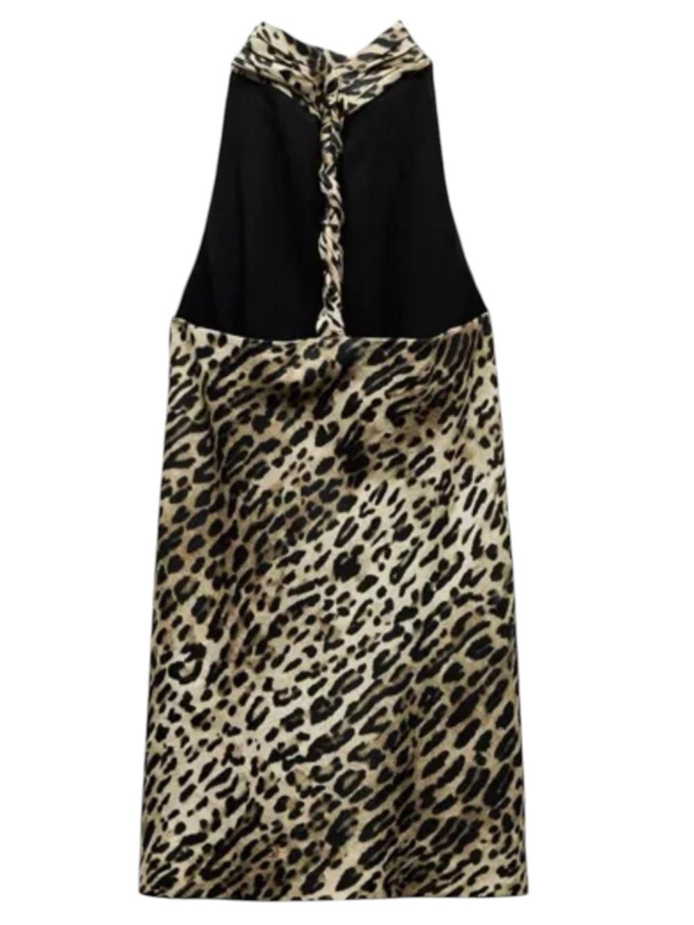 ZARA Linen Leopard Print Halter Dress Size L Open Back Mini - Picture 2 of 12